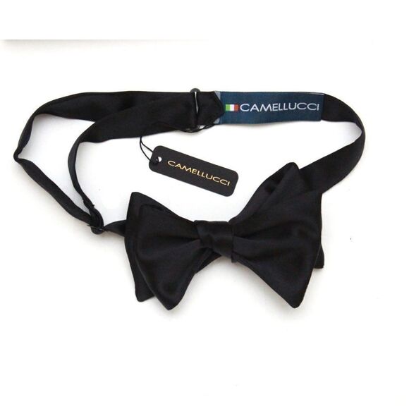 Men's bow‎ tie 100%Silk Charmeuse Black Self tied Bow tie Small AD2023 - Picture 3 of 15